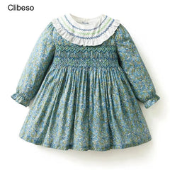 Girls Dresses Kids Hand Made Smocking Floral Dress Spring Princess Baby Girl