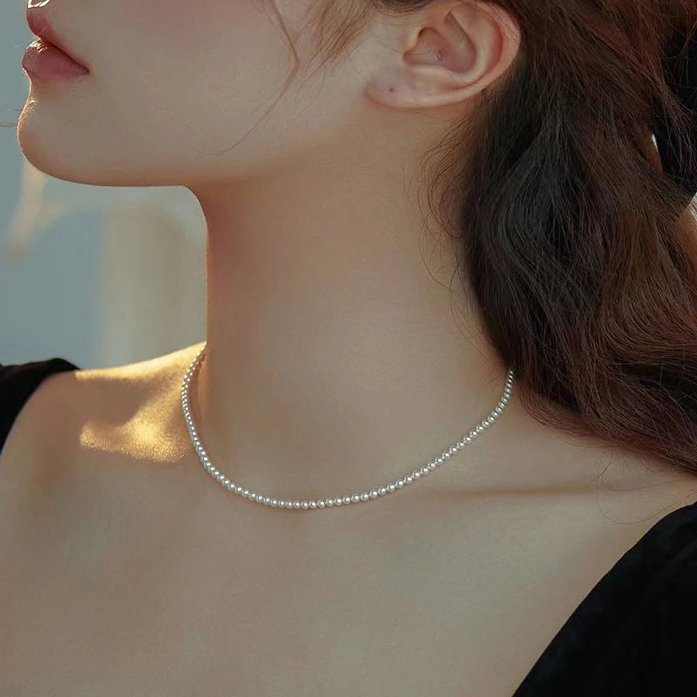 Vintage Elegant Jewelry Simple White Pearl Chain Choker Necklace
