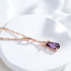 Fashion 585 Rose Gold Color Long Pendant Necklace for Women Water Drop Purple