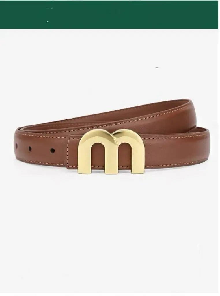 Couro feminino M. Cinto de alta qualidade com fivela de ouro, melhor combinado com vestidos, cinto jeans feminino
