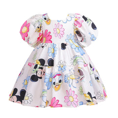 Mickey Mouse Donald Duck Cartoon Print Dress for Baby Girls Cute Floral Casual