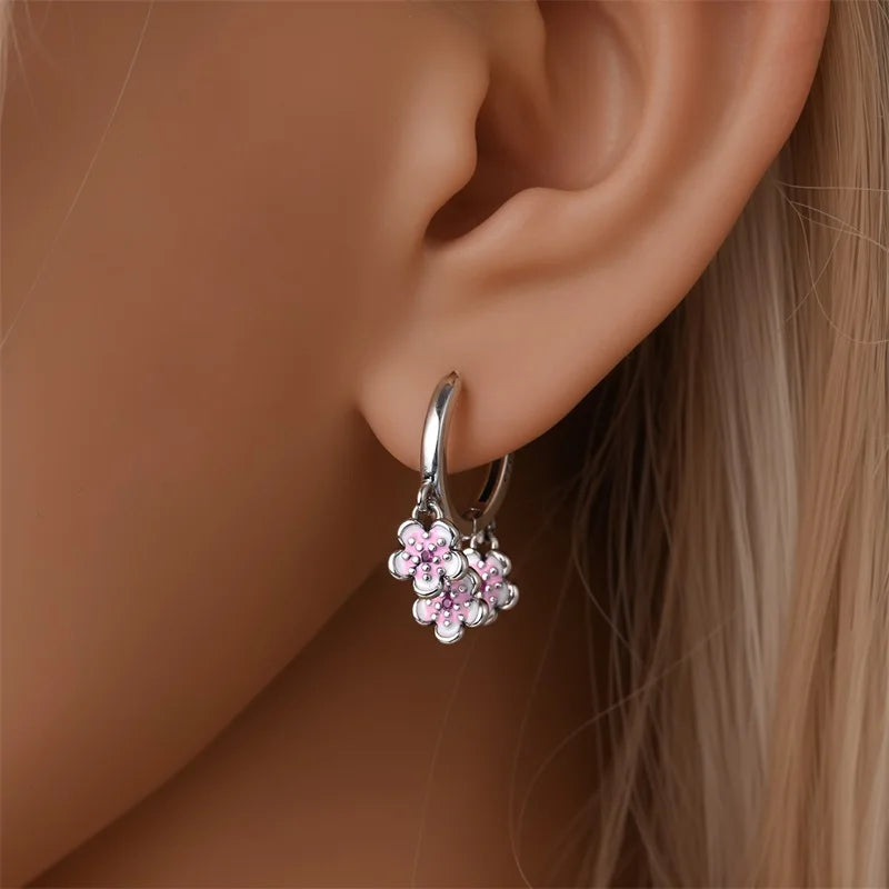 Earrings For Womens 925 Silver Color Pink Rainbow Horse Bear Bee Double Hoop Earrings Fine Engagement Anniversary Jewelry Gifts