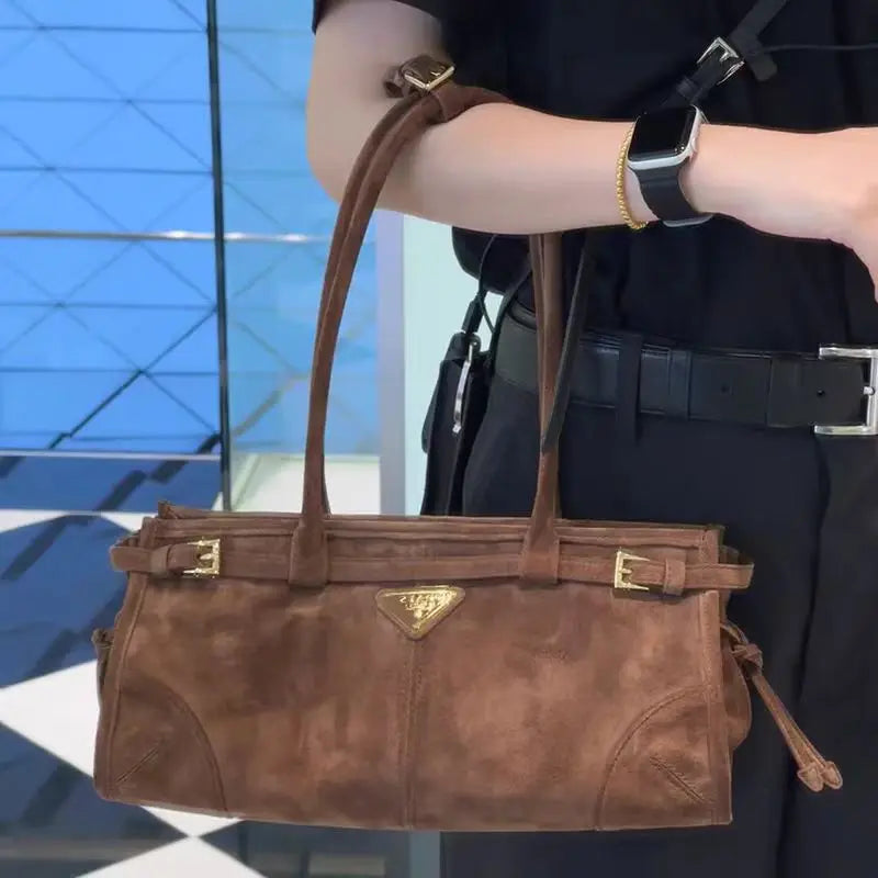 Casual Belt Buckle Suede Bag For Women fashion Single Shoulder Underarm