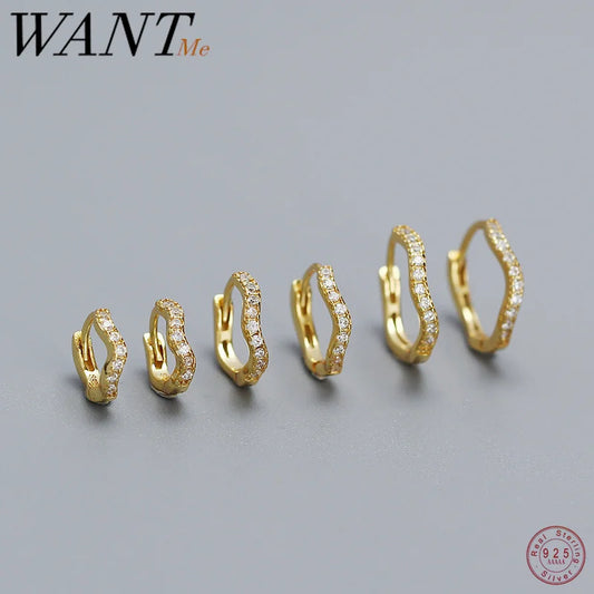 WANTME 925 Sterling Silver Fashion Statement Gold Wavy Geometry Huggies Hoop Earrings for Women Bohemian Jewelry Ear Buckle Gift