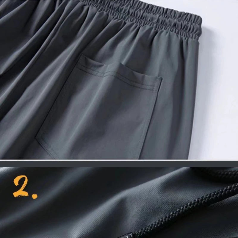 Quick-drying Ice Silk Casual Pants Men's Ultra-thin Elastic Nine-point Pants