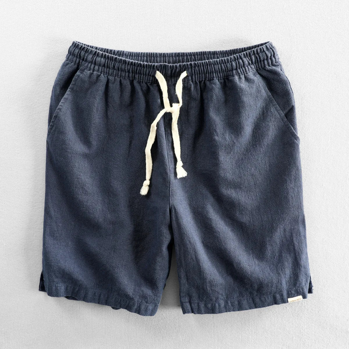 Schinteon Summer Men Casual Cotton Linen Shorts Knee Length Beach Elastic Waist Shorts Solid Color Comfortable Pants New