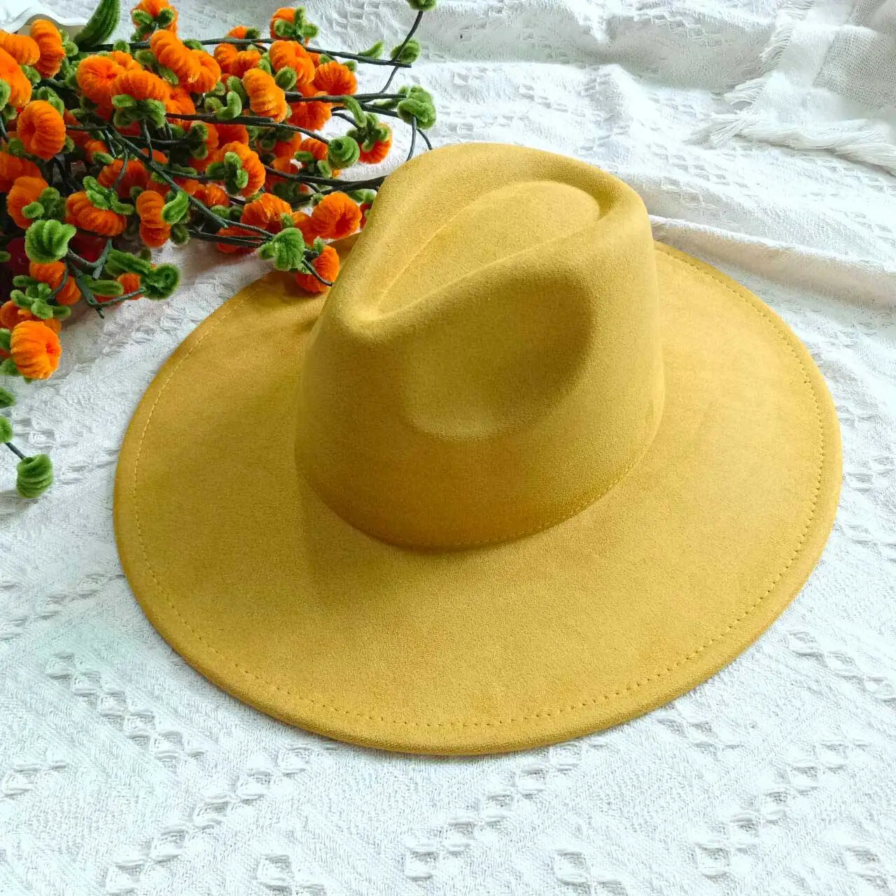 Vegan Suede Fedora Rancher Hats Blank Hats for Burning Multicolor teardrop shaped Top 9.5cm Brim Unisex Jazz Hat Church Hat