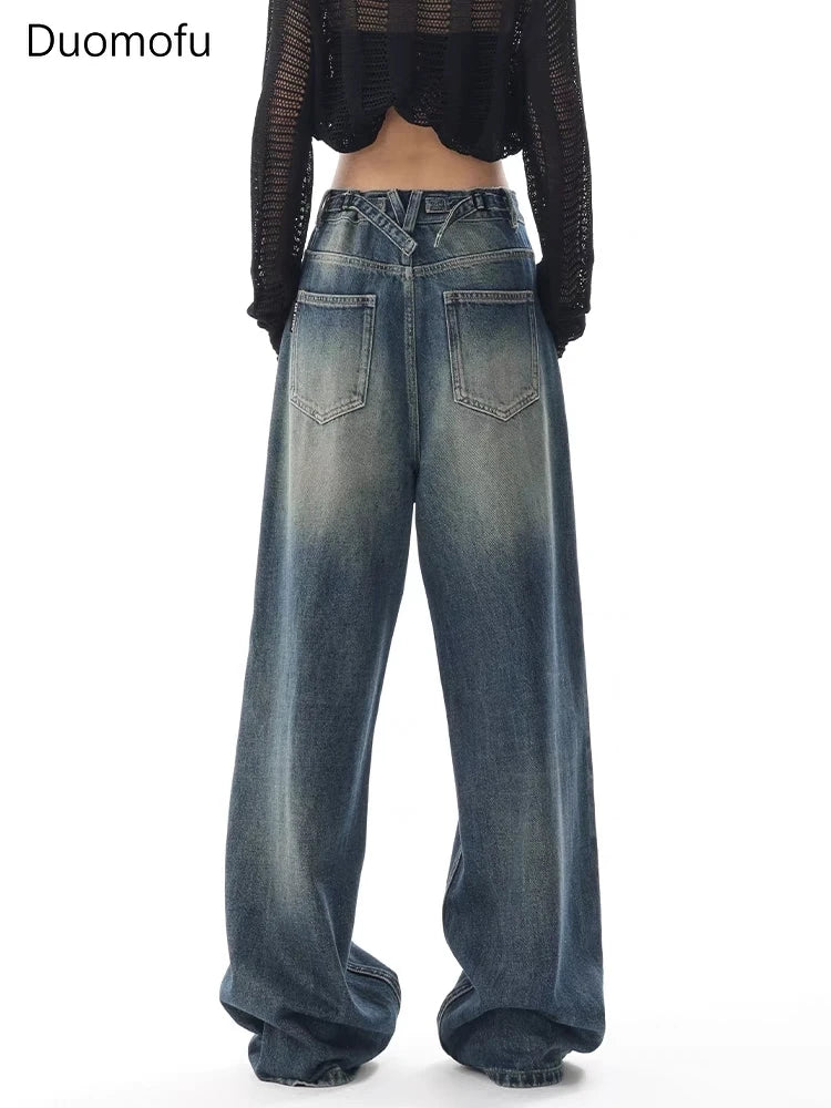 Autumn Vintage Chicly Slim Button Female High Waisted Jeans