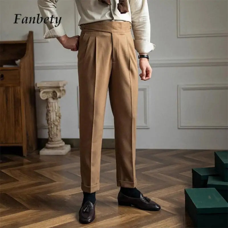 Autumn Winter Men's Business Pants Fashion Thickened Warm Solid Color