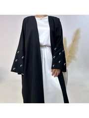 Open Front Abays Muslim Elegant Humble Moon Embroidery Sleeve Cardigan Abaya Shawl Cape Suitable for And Festivals