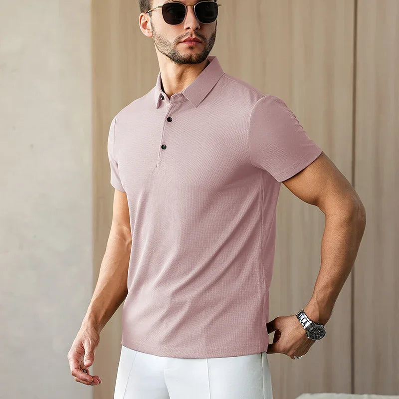 New Men's Business Casual Short Sleeved Shirt Solid Color Polo Shirt Fashionable Breathable Comfortable Versatile Top