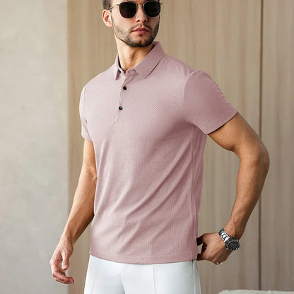 New Men's Business Casual Short Sleeved Shirt Solid Color Polo Shirt Fashionable Breathable Comfortable Versatile Top