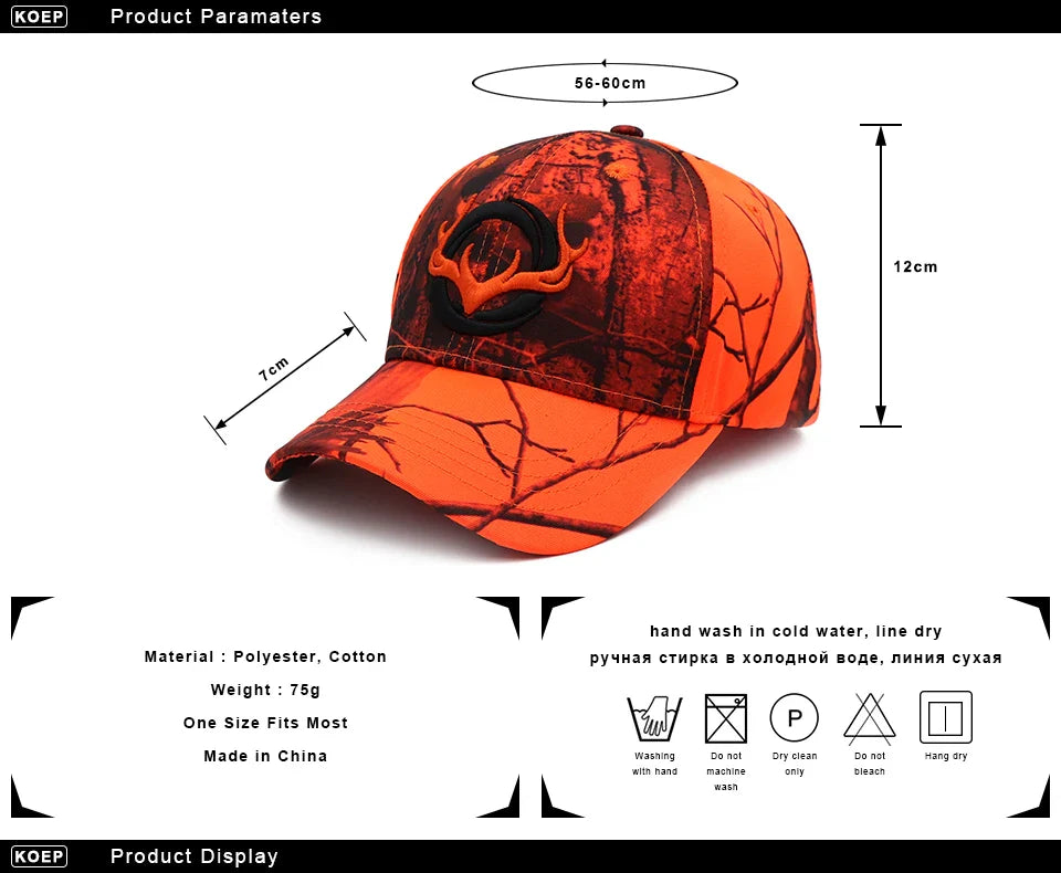 KOEP New Camo Baseball Cap Fishing Caps Men Outdoor Hunting Camouflage Jungle Hat 3D Deer Embroidery