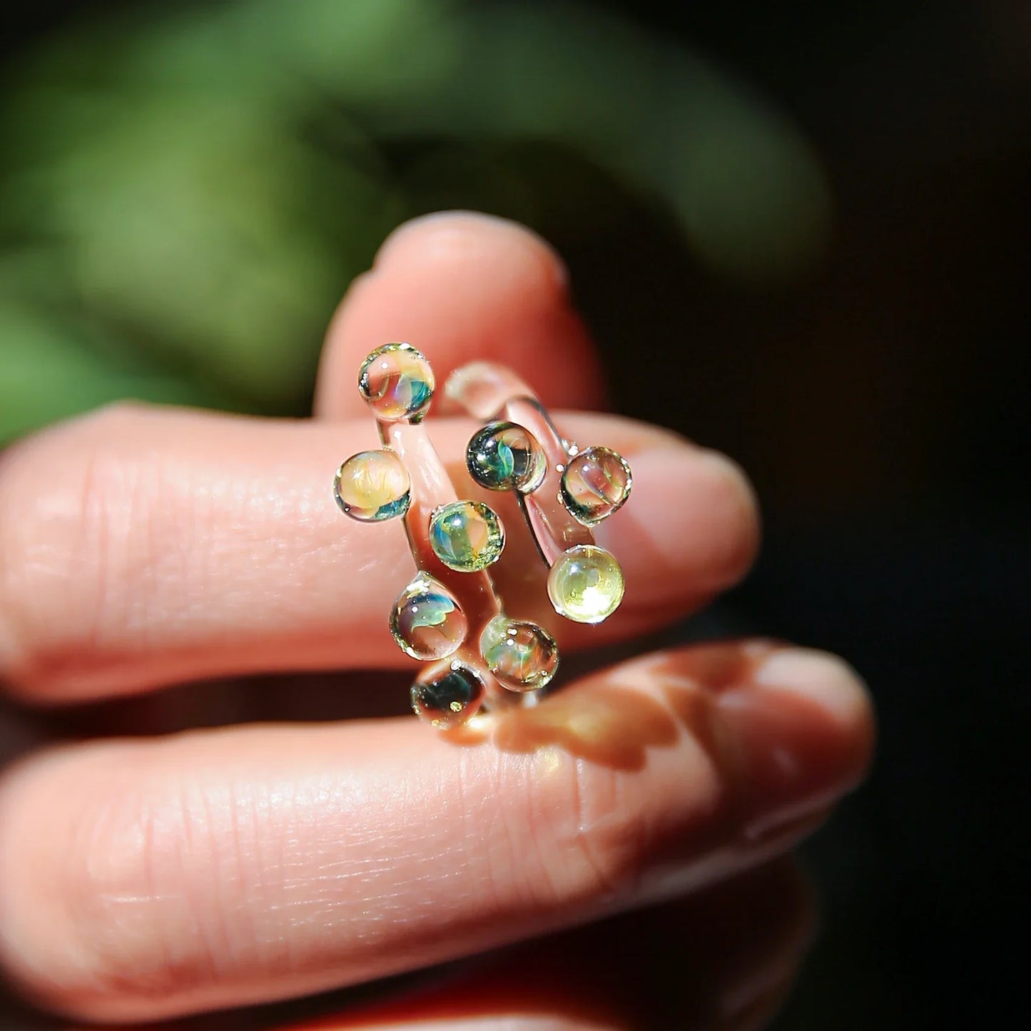 1pc Handcrafted Rainbow Glass Dewdrop Ring Colorful ball Ring Couple's Personalized High-end Round Ring Women Party Jewelry