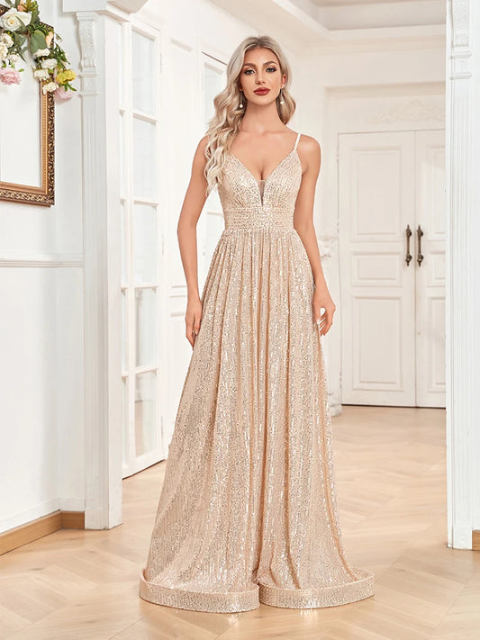 Elegant Backless Sequins Evening Dress Long Mermaid Formal Gown