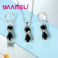 Real 925 Sterling Silver Color Jewelry Sets for Woman Girls Shining Austrian Crystal