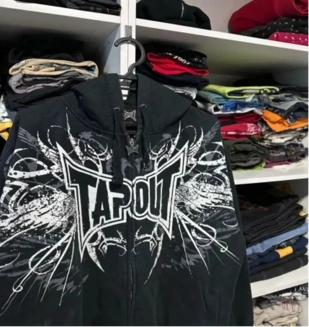 Y2k Hoodies Vintage Gothic Fashion Letter Print Zip Up Hoodie Winter Hip Hop