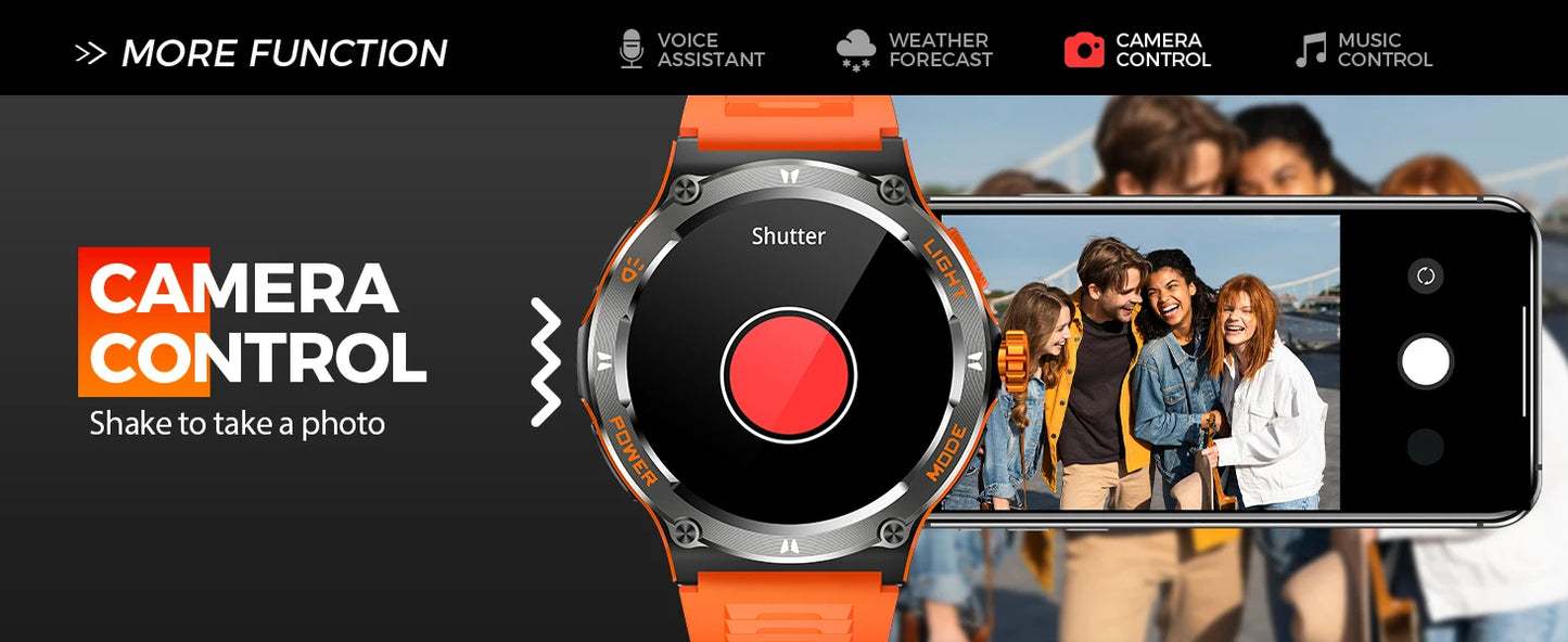 EIGIIS Smart Watch 3ATM Waterproof 1.53" KT76 Men Sport With Compass And LED Flashlight Heart Rate Sleep Analysis Bluetooth Call