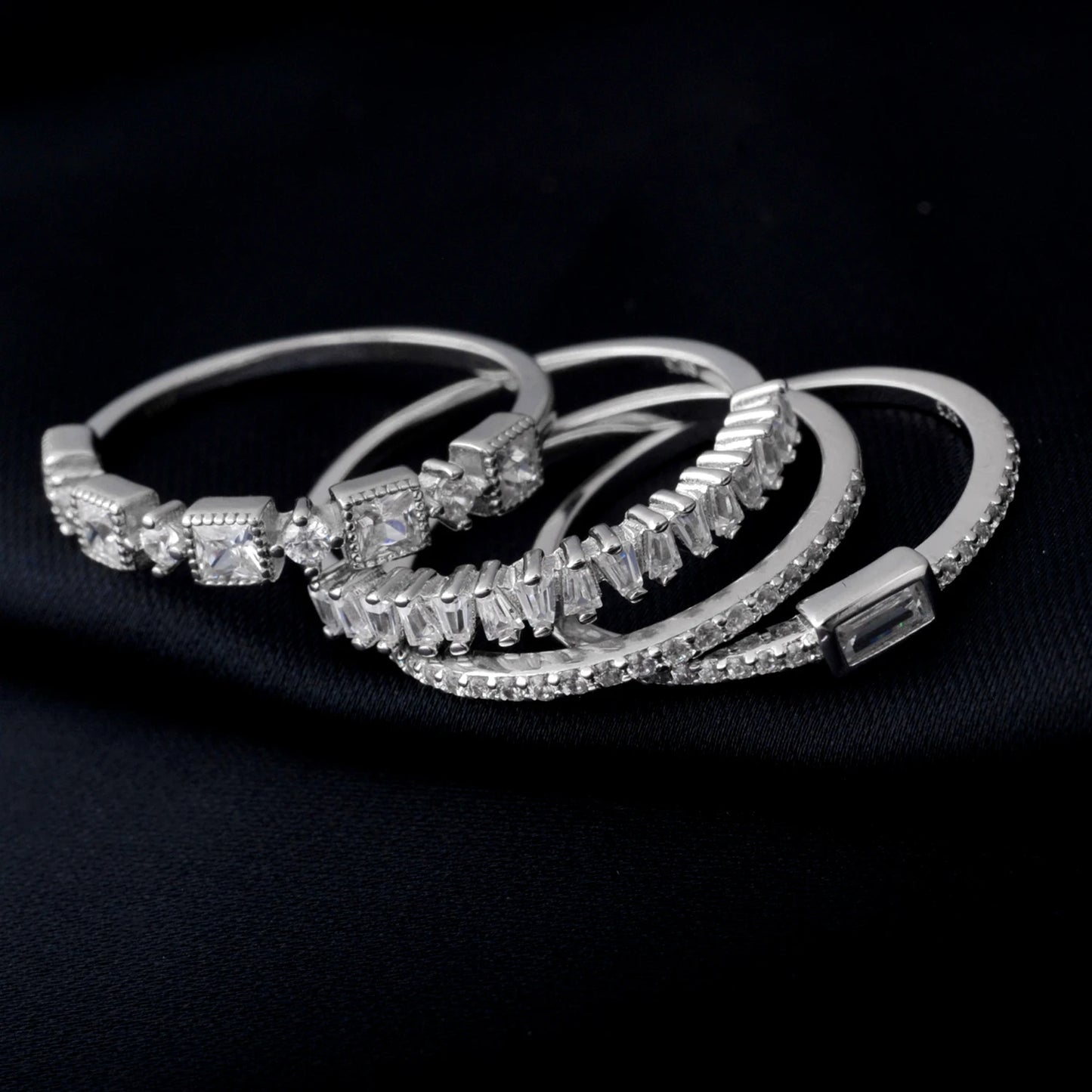 4 Pcs 925 Sterling Silver Wedding Band Solitaire Eternity Stacking Rings for Women