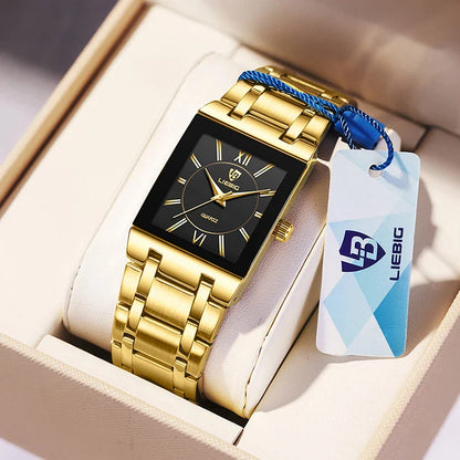 LiEBIG Luxury Golden Quartz Wristwatches For Female Girl Male Fashion 30m Waterproof Women Ladies Mens Watches Relogio Feminino