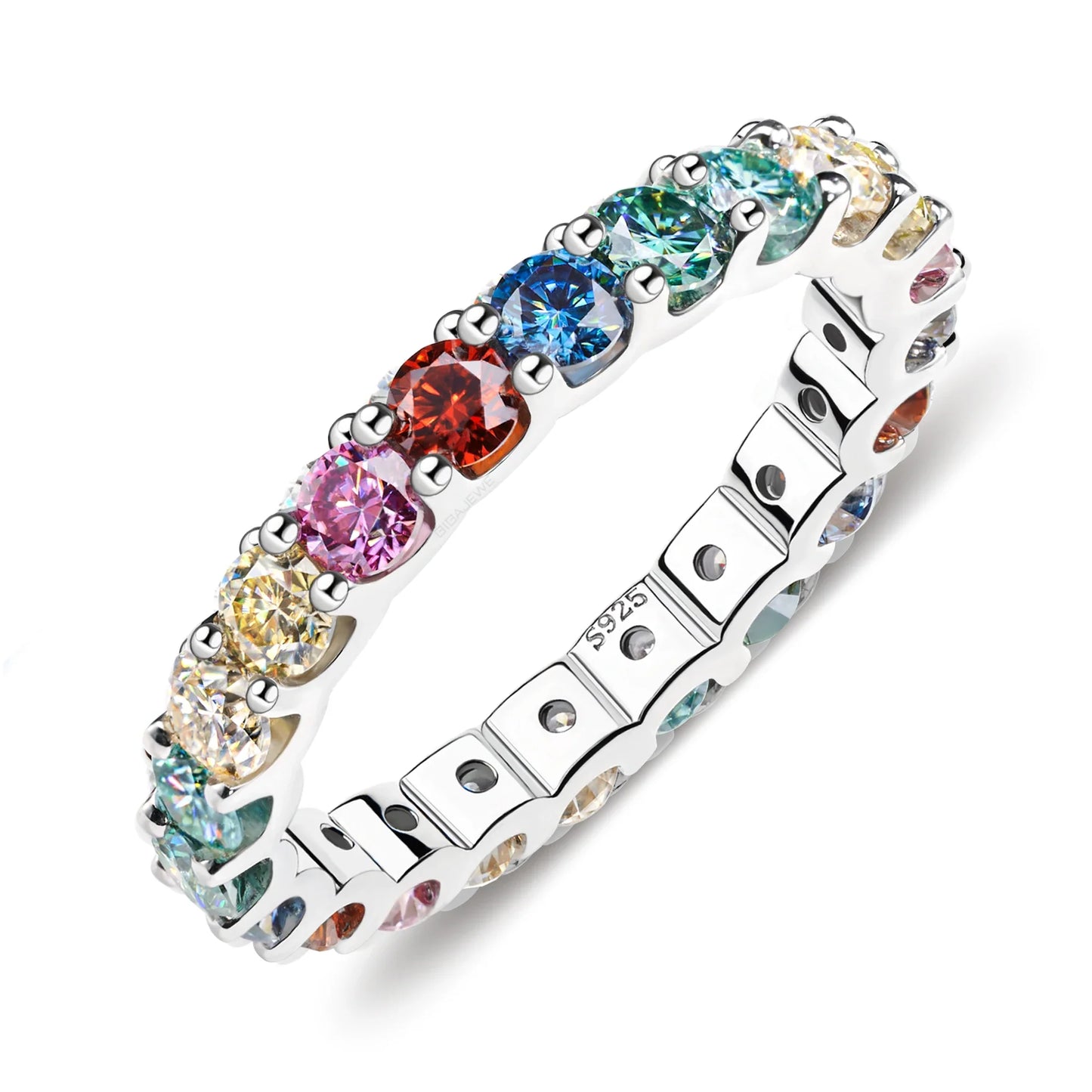 GIGAJEWE Moissanite 2.0-2.4ct 3.0mm  D VVS1 Round Cut 925 Silver Full Enternity Ring Diamond Test Passed Woman Girl Gift