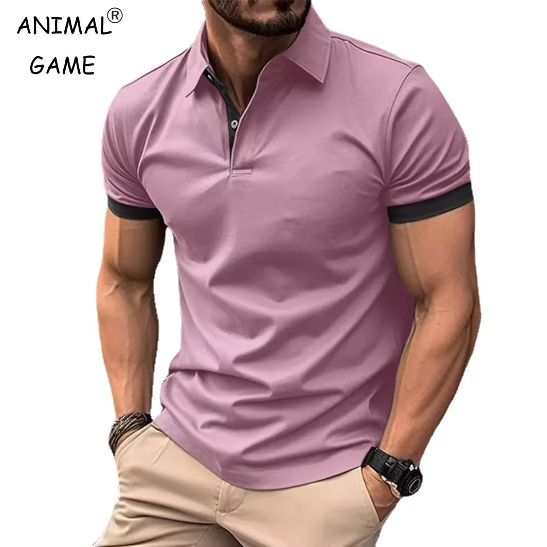Summer Men Polo Shirts Men Short Sleeve Shirt Contrast Color Lightweight Streetwear Casual  Lapel Collar Tops