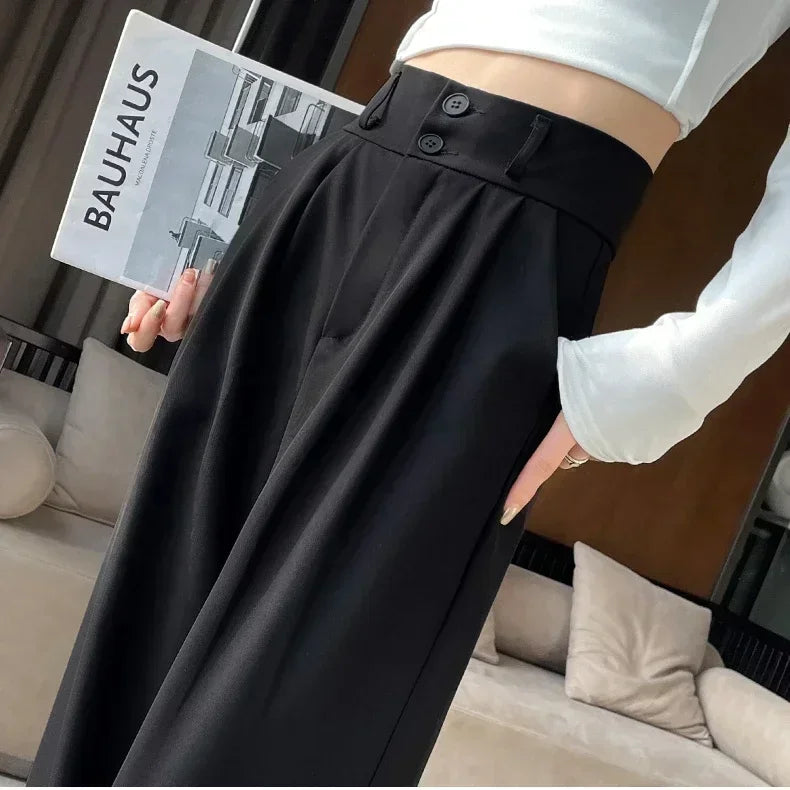 High Waist  Suit Pants Women Straight Black Korean Office Ladies Trousers Fashion