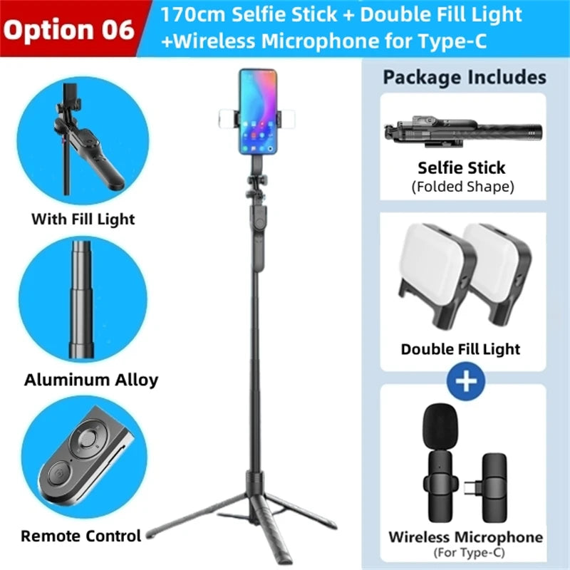 1750mm Wireless Selfie Stick Tripod Stand Foldable Monopod