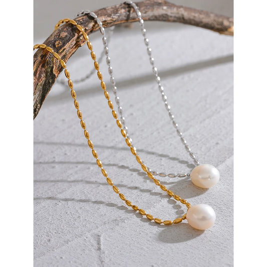 Tarnish Free Natural Pearl Beads Chic Exquisite Necklace Thin Chain Stainless