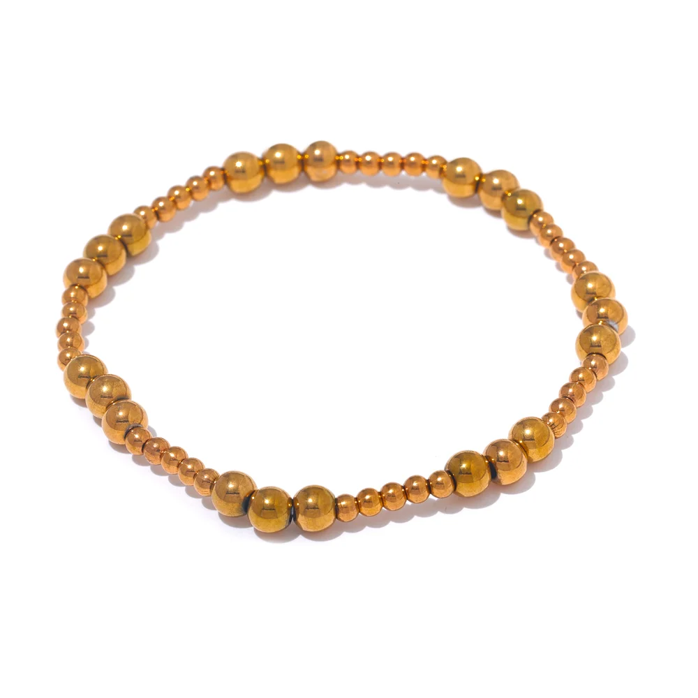 Yhpup 3/4/5/6 MM Stainless Steel Beads Daily Handmade Elastic Bracelet Bangle Waterproof Wrist Wholesale Gold Color Jewelry Men