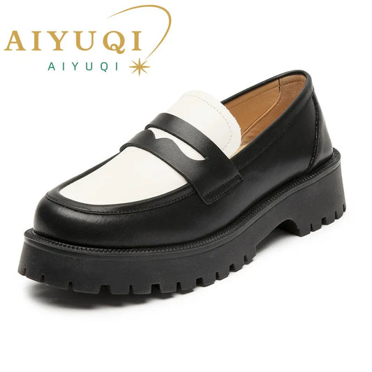 AIYUQI Ladies Loafers Genuine Leather British Style Platform Women's Shoes Large Size Fashion Girls Spring Shoes