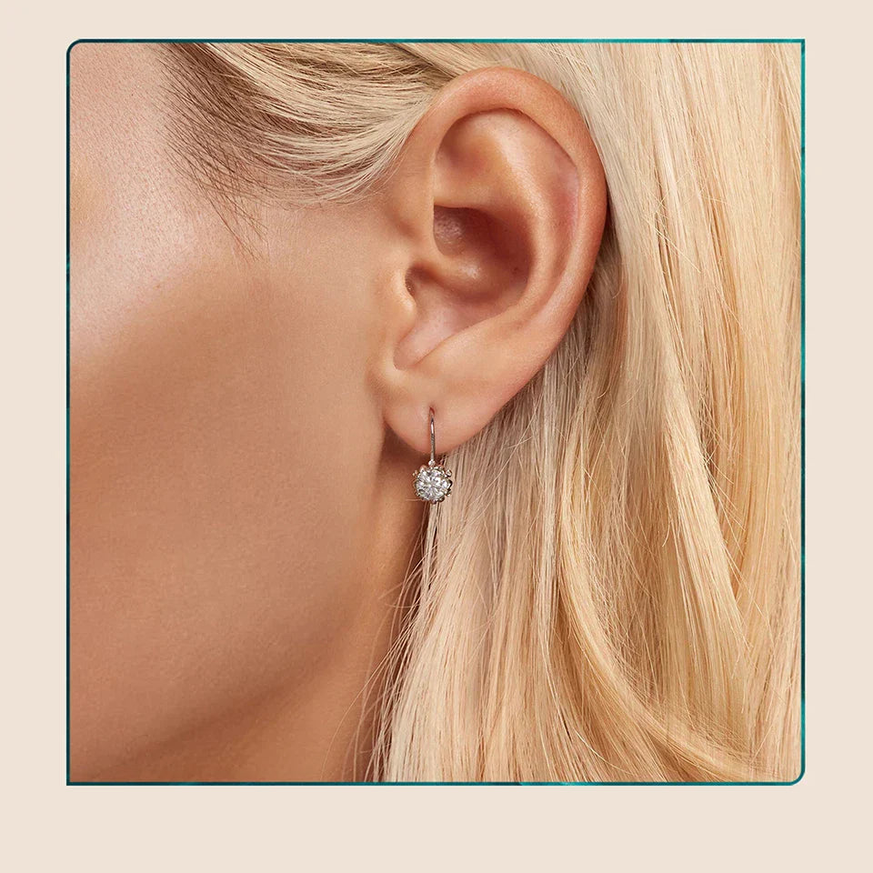 BAMOER Platinum Plated Moissanite Flower Earrings for Women, Round Cut Lab Diamond 925 Sterling Silver Hypoallergenic Earrings