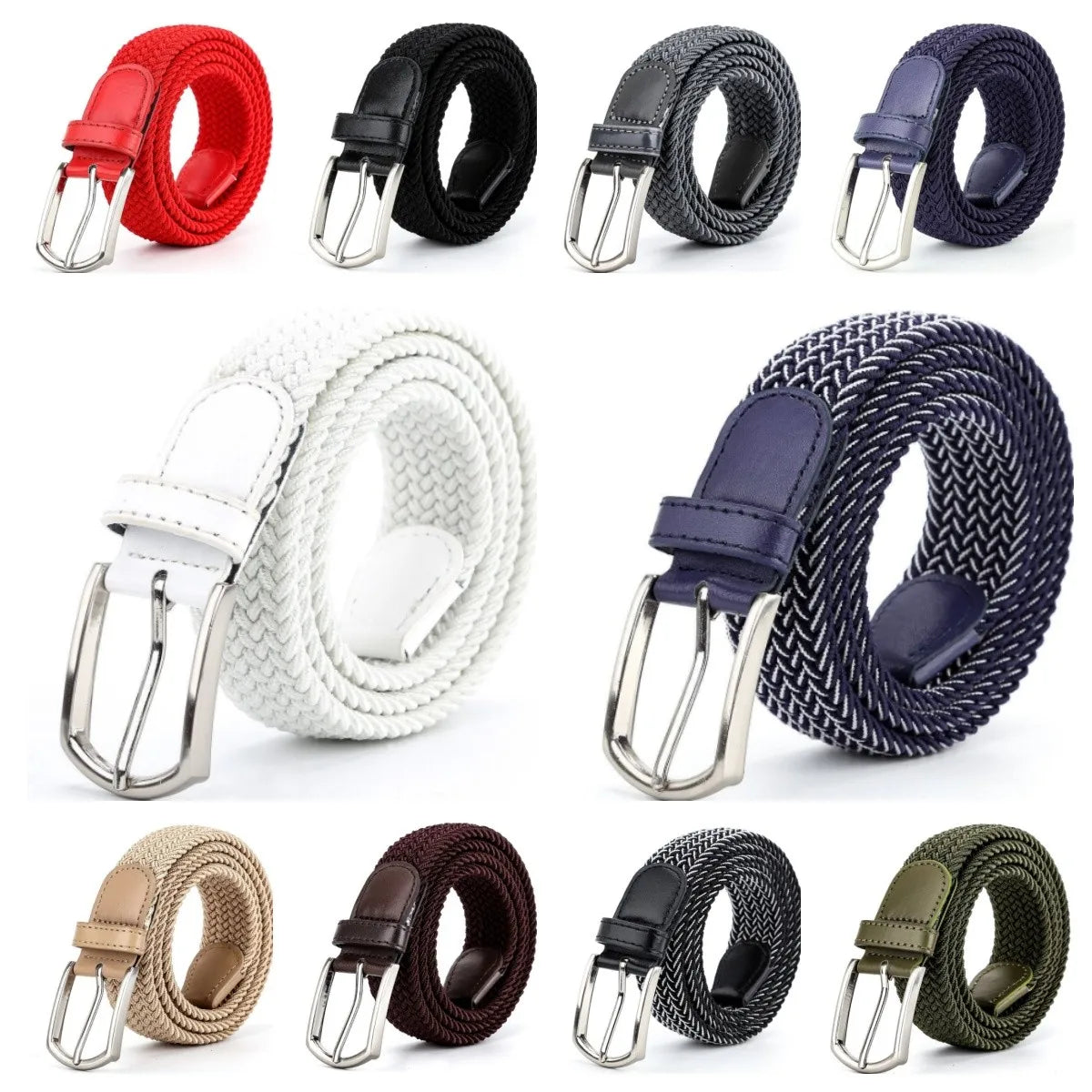 3.3cmX110cmX130cm  2024 High Quality New Men Elastic Braided Belt Casual Women Canvas Korean All match Pin Buckle White Black