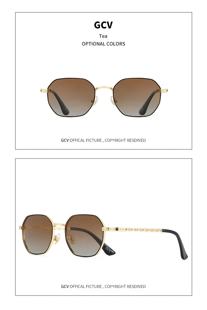 GCV brand classic retro women's rectangular square metal frame glasses, sunglasses, Polarizer lenses，Box Oculos De Sol Gafas
