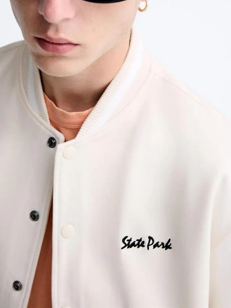 Baseball Jacket Solid Color Towel Embroidered Academy Style Aviator Jacket For Men