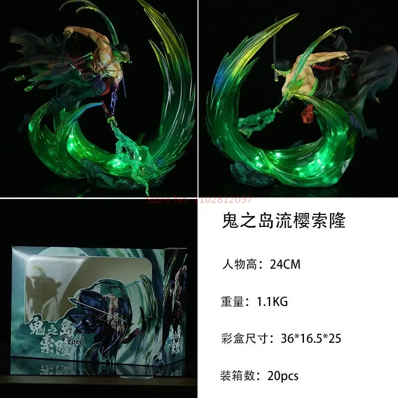 24cm One Piece Figure Roronoa Zoro Anime Figures Gk Luminous Pvc Statue Model Cool Room Decoration Toy Gift Children