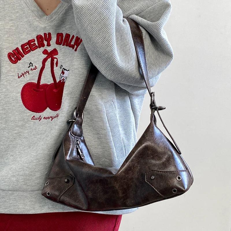 Pu Leather Retro Women's Underarm Bag Cool Y2k Girls Vintage Small Shoulder Bags
