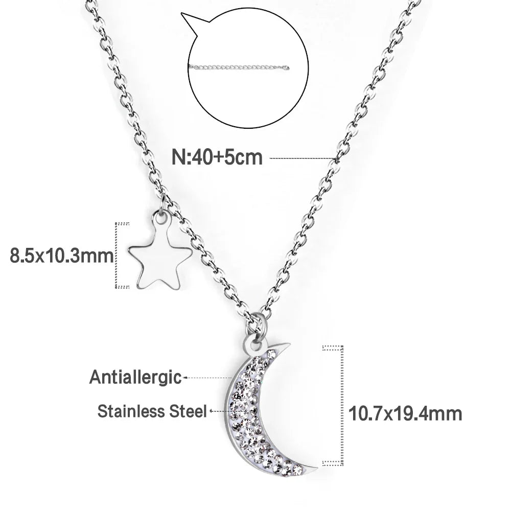 LUXUKISSKIDS Heart Star Moon Pendant Necklaces Tiny Charms Stainless Steel Choker Women/Girls Y2K Sweater Boho Jewelry Collares