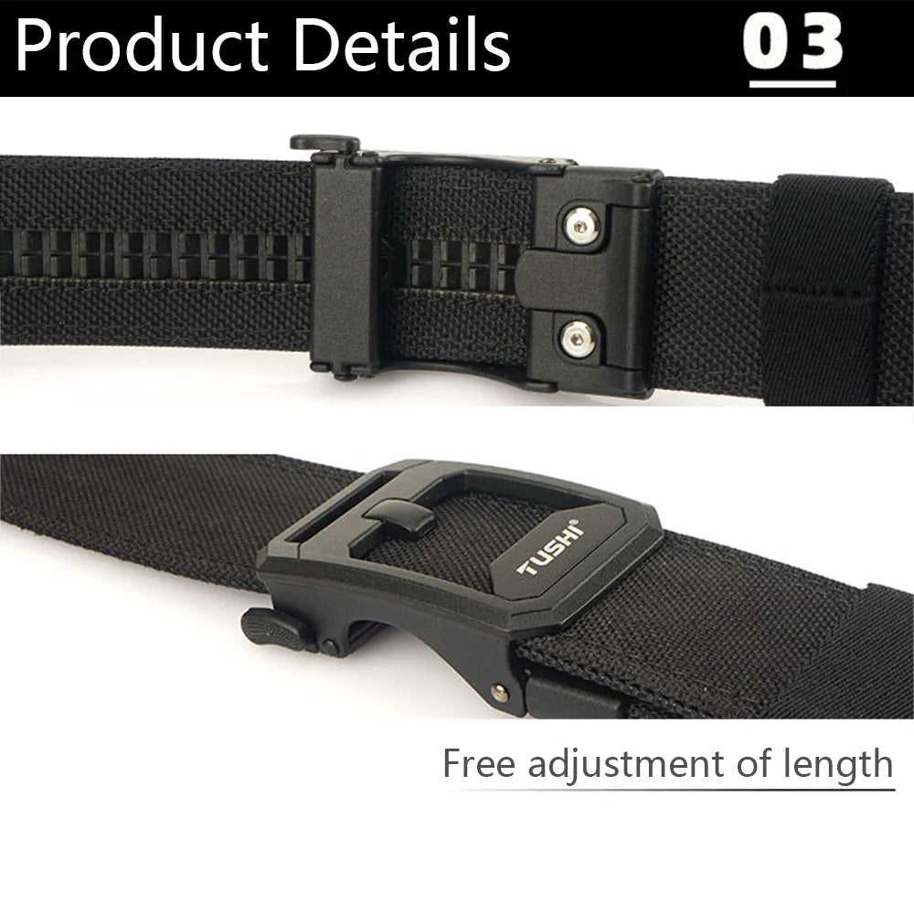 TUSHI New Men's Military Tactical Belt Tight Sturdy Nylon Heavy Duty Hard Belt for Male Outdoor Casual Belt Automatic Waistband