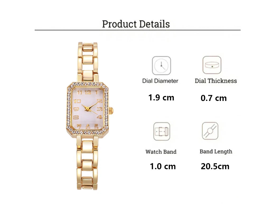 Luxury Women's Watch 2025 New Simple Square Full Diamond Digital Quartz Watche Gold Stainless Steel Bracelet Women's Dress Clock