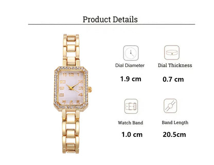 Luxury Women's Watch 2025 New Simple Square Full Diamond Digital Quartz Watche Gold Stainless Steel Bracelet Women's Dress Clock