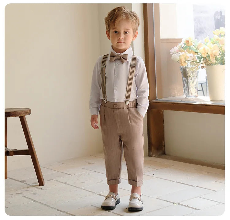 Children's Boys Khaki Striped Suit Set Formal Luxurious Kids Boys Wedding Suit Elegant Kids Boy Suit 1-10Y Boys Suits Outfit Set