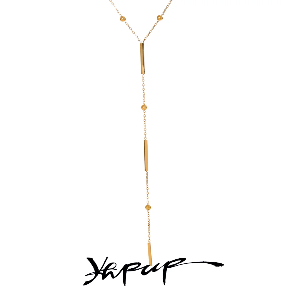 Yhpup Thin Chic 316L Stainless Steel Long Chain Exquisite Necklace for Women Waterproof Daily Jewelry Bijoux Gift