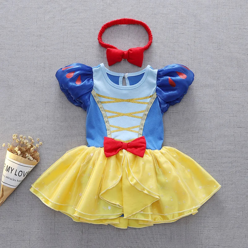 Snow White Princess Party Dress Kids Girl Short Puff Sleeve Costume Halloween Birthday Ball Gown Clothes K116