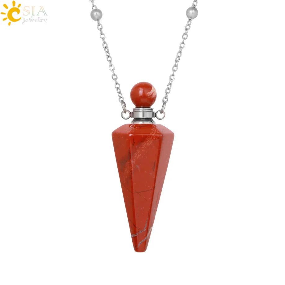 Natural Stone Cone Perfume Bottle necklace Healing Clear Quartz Crystal Pendant Reiki Essentials Oil Diffuser Vial Necklace H119