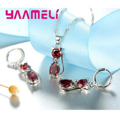 Real 925 Sterling Silver Color Jewelry Sets for Woman Girls Shining Austrian Crystal