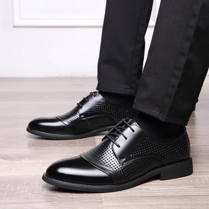 Men Business Formal Dress Shoes Breathable fashion oxford shoes Leather Shoes Lace-Up Brown Black Large Size