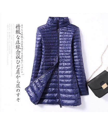 Women Down Jackets Ultra Light Duck Down Coat Long Puffer Jacket Slim Black