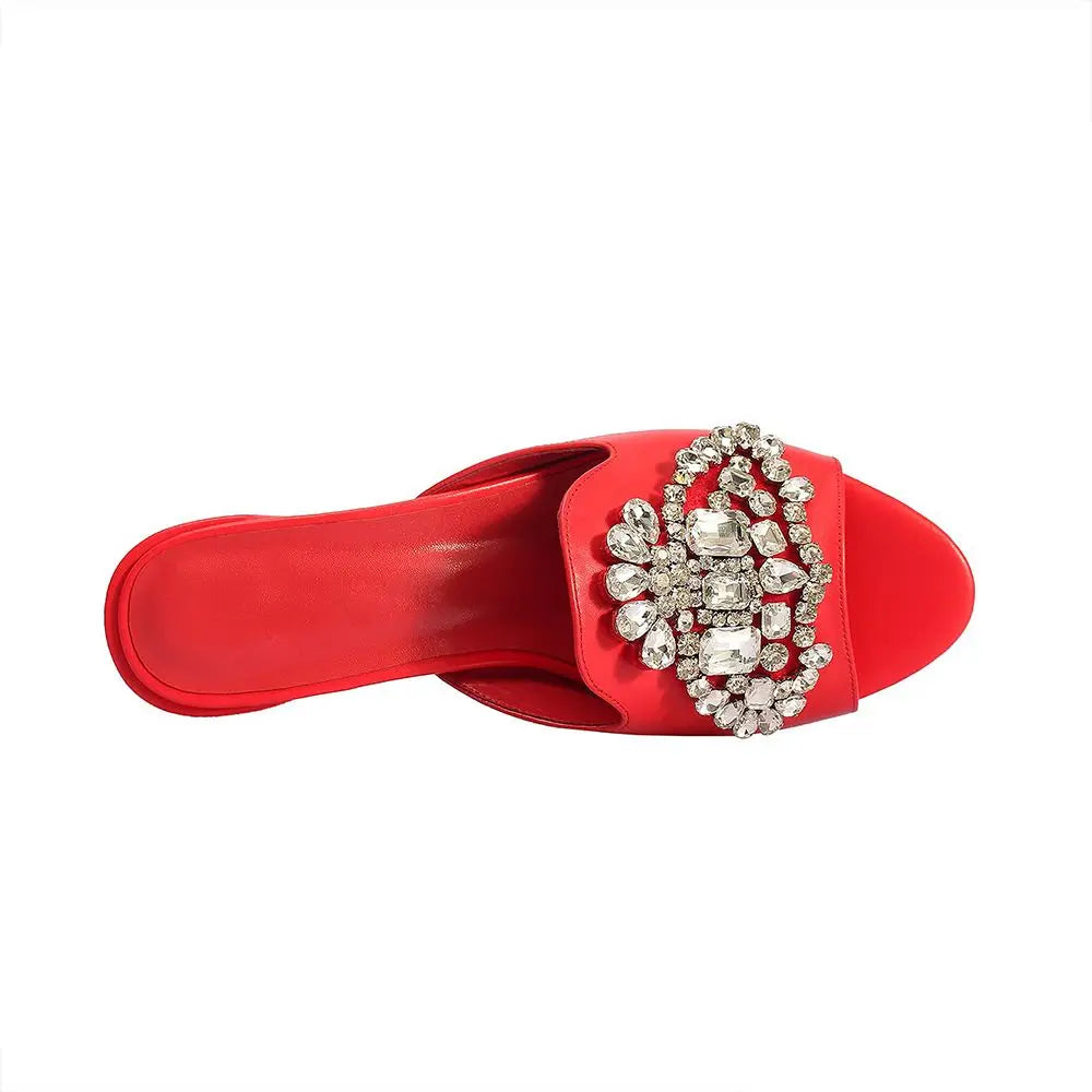 Italy Coffee Rhinestones Women Sandals 2023 Summer Luxury Brand Middle Heel