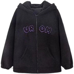 Cartoon Kuromi Clothes Women Black Embroidery Hoodies Aesthetic Tops Autumn Coats